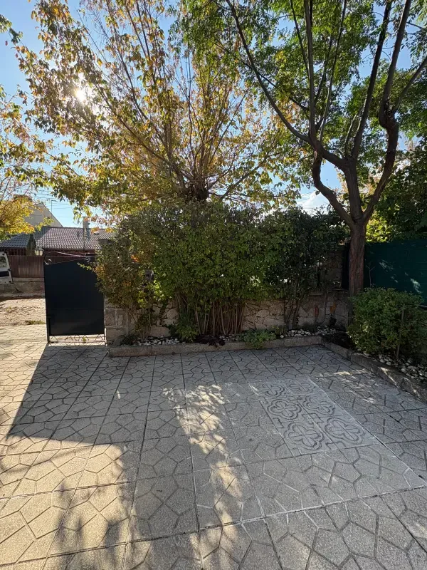 Patio arbolado en otoño tras el mantenimiento
